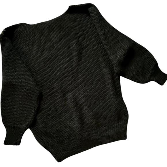 Nannell Vintage Black Knit Sweater Leather Woven Applique Size M - Picture 3 of 6